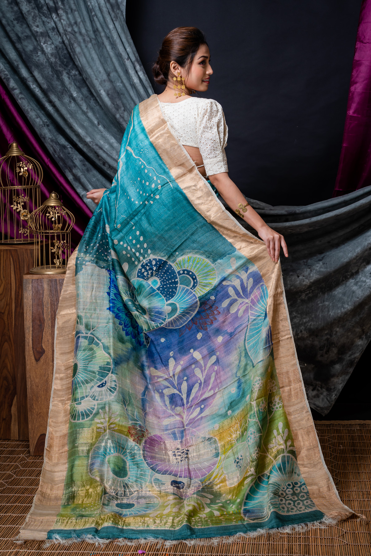 Hand Painted Tussar Silk Saree